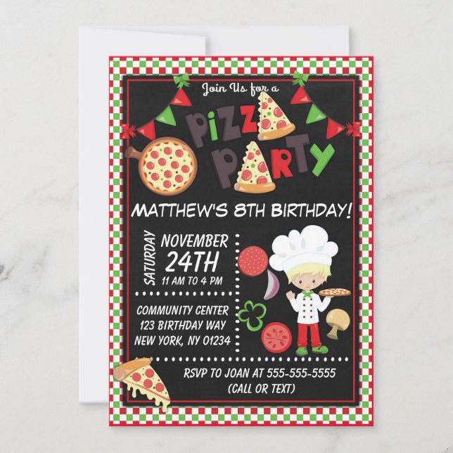 Pizza Party Blonde Boy Kids Birthday Party Invitation (Front)