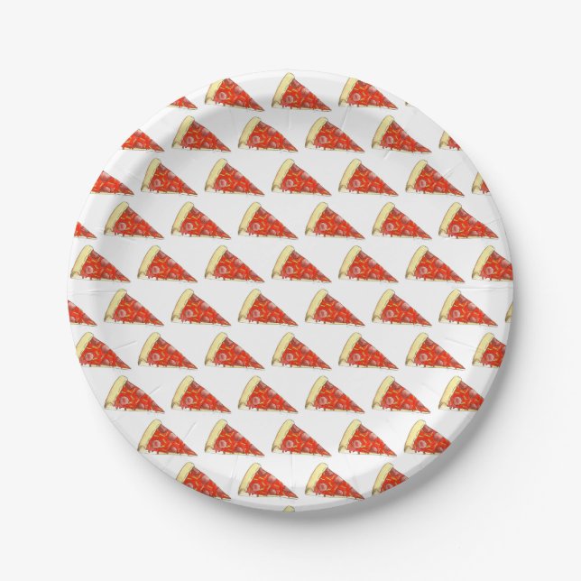 Pizza Party Cheese Pepperoni Pie Slice Pizzeria Paper Plate (Front)