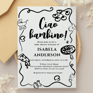 Pizza Party,Ciao Bambino Baby Shower Invitation
