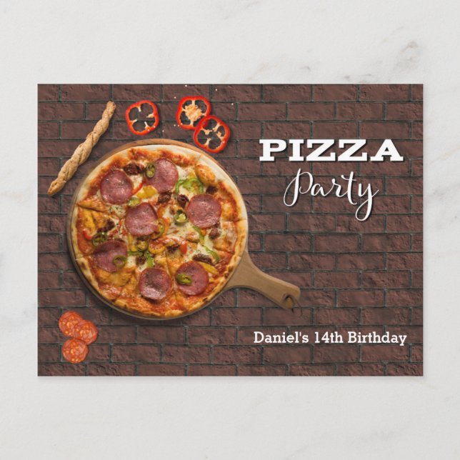 Pizza Party Custom Invitation Postcard (Front)