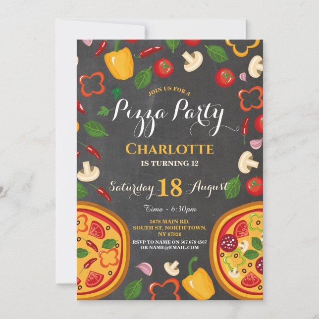 Pizza Party Dinner Birthday Party Invite (Front)