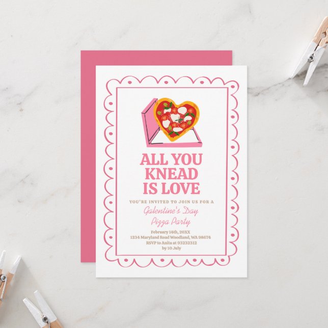 Pizza Party Girl's Galentine Brunch Invitation (Front/Back In Situ)