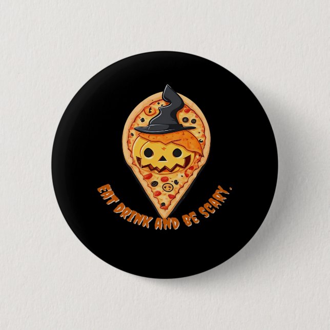 Pizza Party Halloween Pumpkin Witch Hat Essential 6 Cm Round Badge (Front)