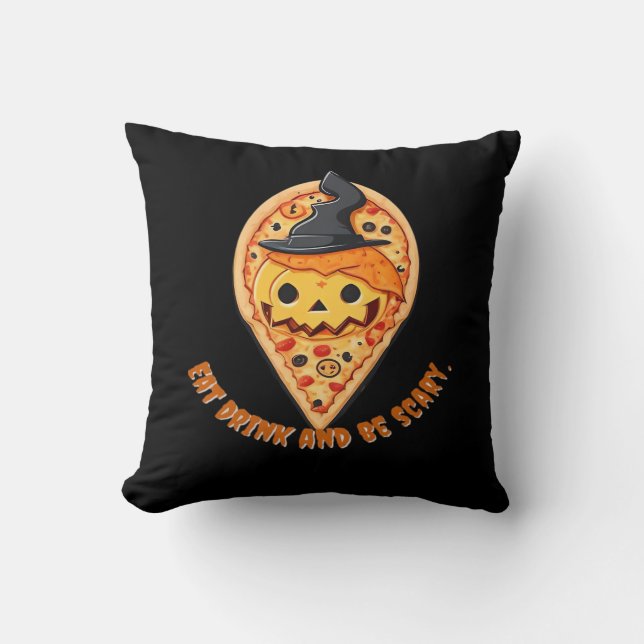 Pizza Party Halloween Pumpkin Witch Hat Essential Cushion (Front)
