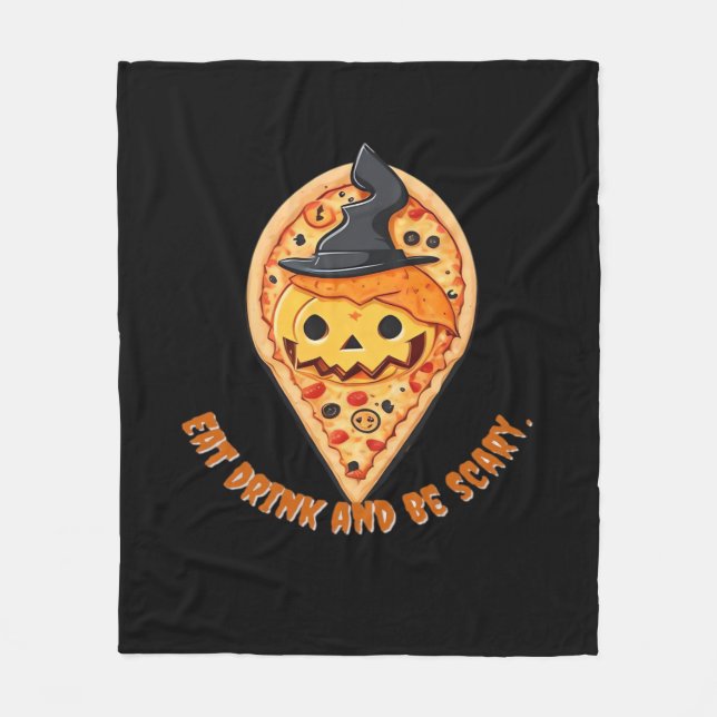 Pizza Party Halloween Pumpkin Witch Hat Essential Fleece Blanket (Front)