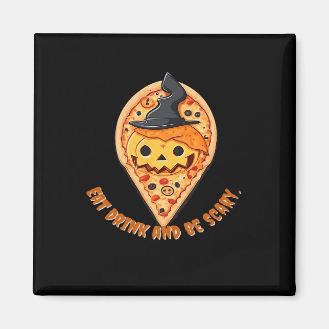 Pizza Party Halloween Pumpkin Witch Hat Essential Magnet (Front)