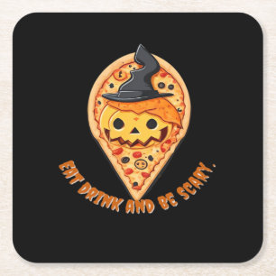 Pizza Party Halloween Pumpkin Witch Hat Essential Square Paper Coaster