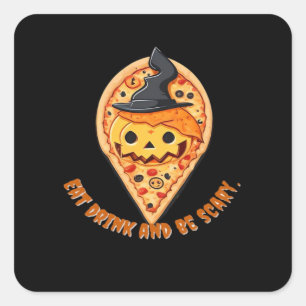 Pizza Party Halloween Pumpkin Witch Hat Essential Square Sticker