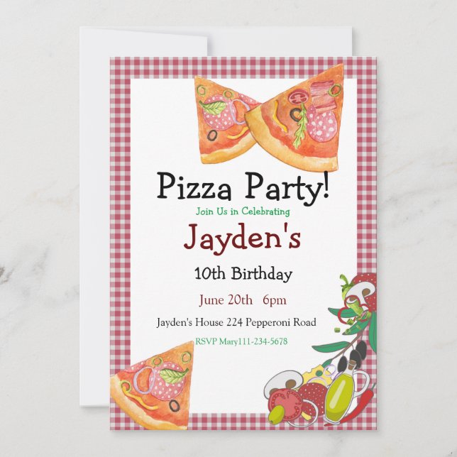 Pizza Party Invitation, Editable Pizza Invite, 5x7 Invitation (Front)