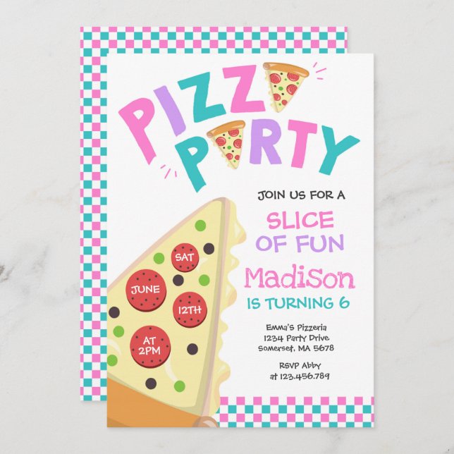 Pizza Party Invitation Pizza Birthday Party (Front/Back)
