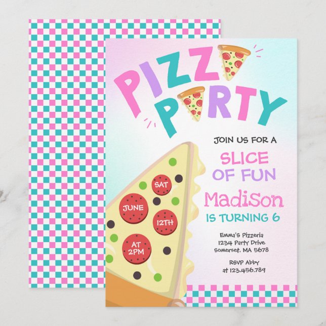 Pizza Party Invitation Pizza Birthday Party (Front/Back)