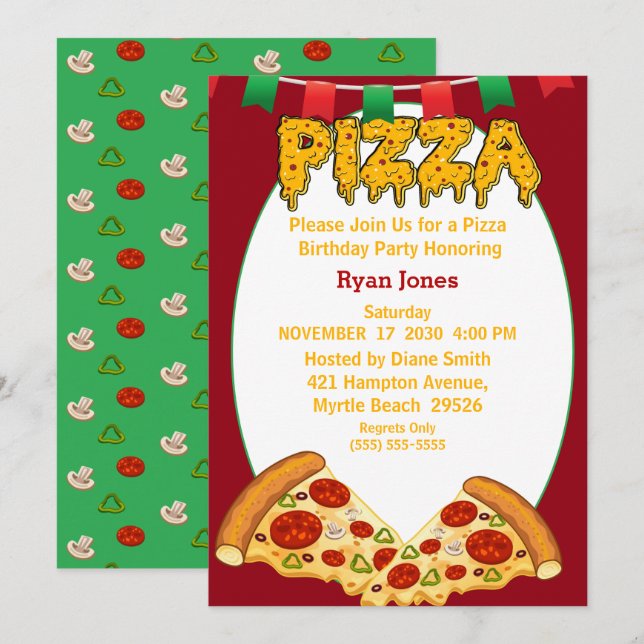 Pizza Party Invitations (Front/Back)