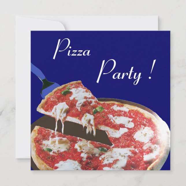PIZZA PARTY, ITALIAN KITCHEN dinner, brunch,blue Invitation (Front)