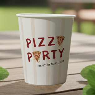 Pizza Party Kids Birthday Striped Paper Cups