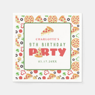 Pizza Party Modern Custom Age Kids Birthday Cute Napkin