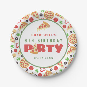 Pizza Party Modern Custom Age Kids Birthday Cute Paper Plate