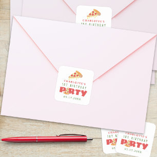 Pizza Party Modern Custom Age Kids Birthday Cute Square Sticker