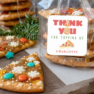 Pizza Party Modern Kids Birthday Favour Thank You Square Sticker