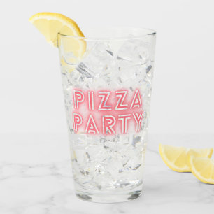 Pizza Party Neon Effect Pink Text Glass