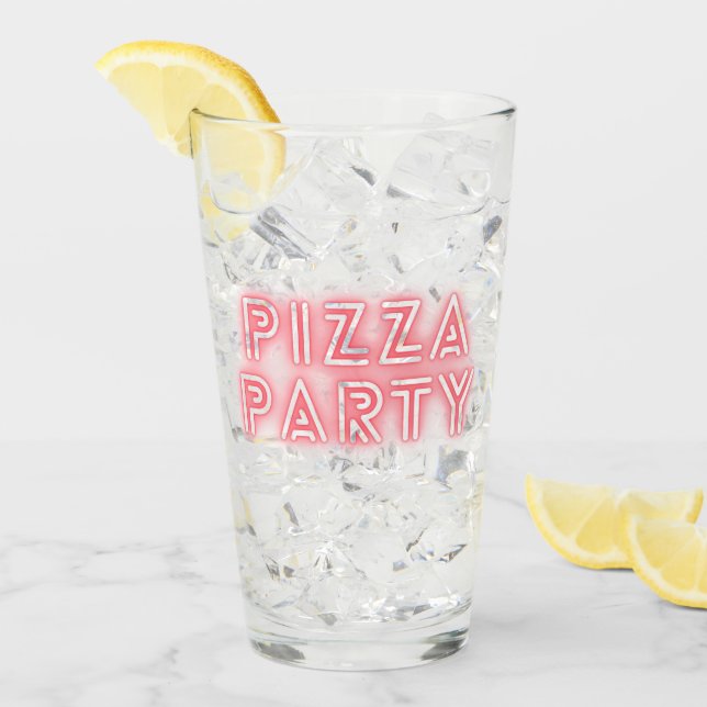 Pizza Party Neon Effect Pink Text Glass (Front Ice)