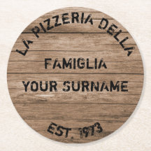 Pizza Party Paper Coaster Wood Effect