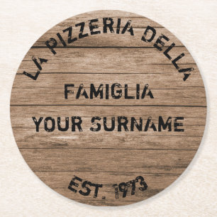 Pizza Party Paper Coaster Wood Effect