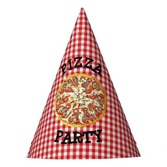 Pizza Party Paper Party Birthday Hat (Front)
