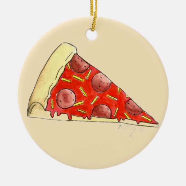 Pizza Party Pepperoni Cheese New York Pizzeria Ceramic Tree Decoration (Front)