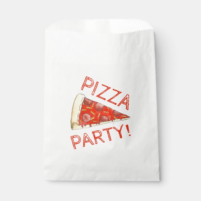 PIZZA PARTY! Pepperoni Cheese Pie Slice Pizzeria Favour Bags (Front)