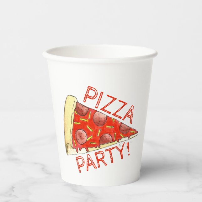 PIZZA PARTY! Pepperoni Cheese Pie Slice Pizzeria Paper Cups (Front)