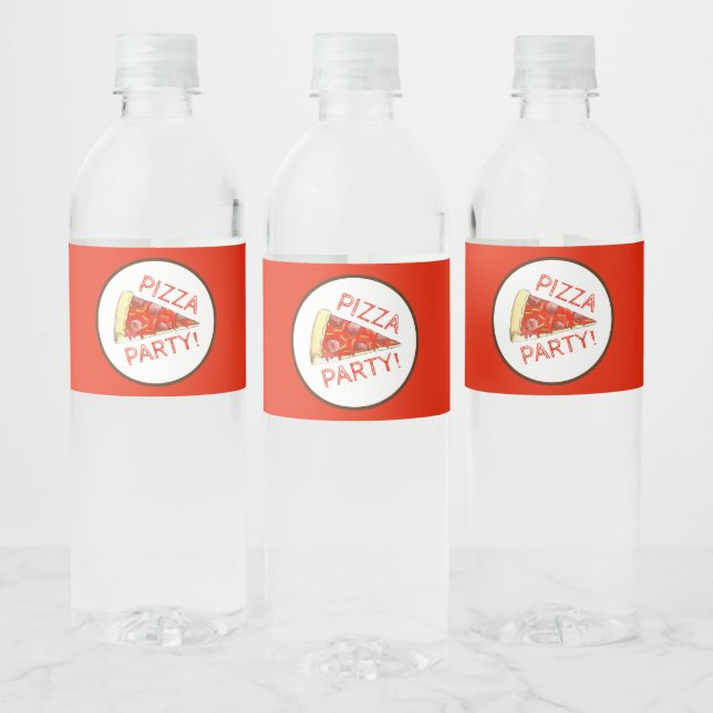 PIZZA PARTY! Pepperoni Cheese Pie Slice Pizzeria Water Bottle Label (Bottles)