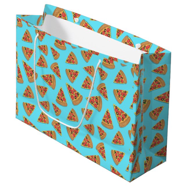 Pizza Party Pepperoni Novelty Blue Large Gift Bag (Front Angled)