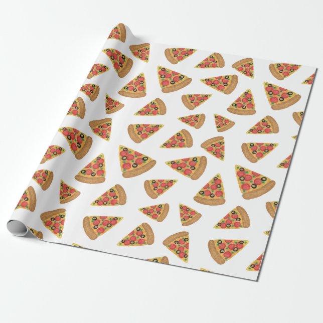 Pizza Party Pepperoni Novelty Wrapping Paper (Unrolled)