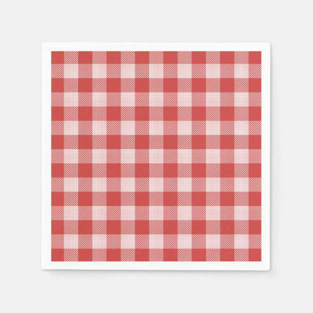 Pizza Party Red Gingham Plaid Paper Napkin (Front)