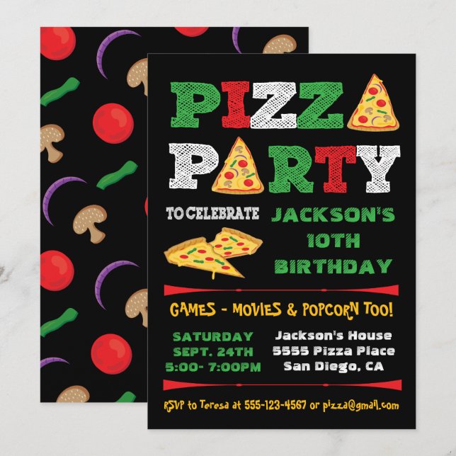 Pizza Party Slice Birthday Party Invitation (Front/Back)