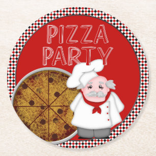 Pizza Party, Style 1-Red-Coaster Set Round Paper Coaster