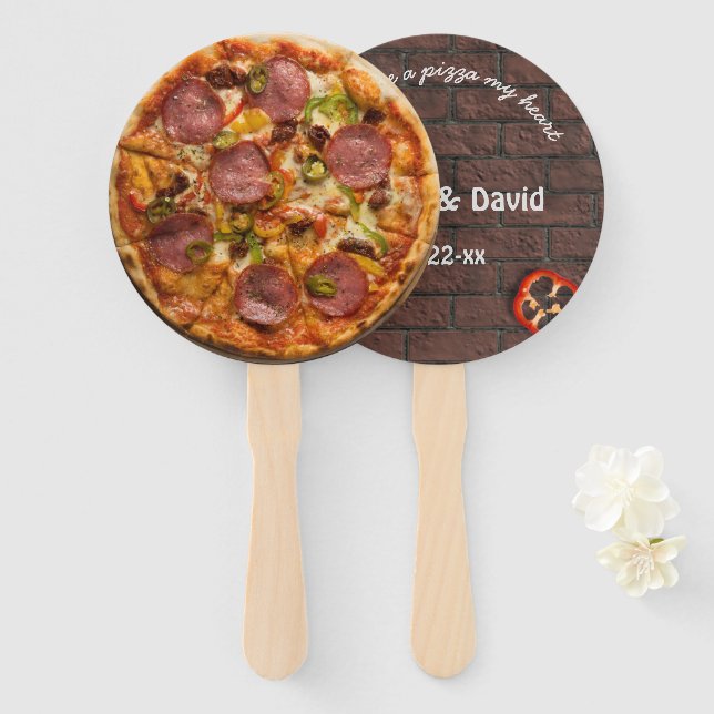 Pizza Party Supreme Wedding Hand Fan (Front and Back)