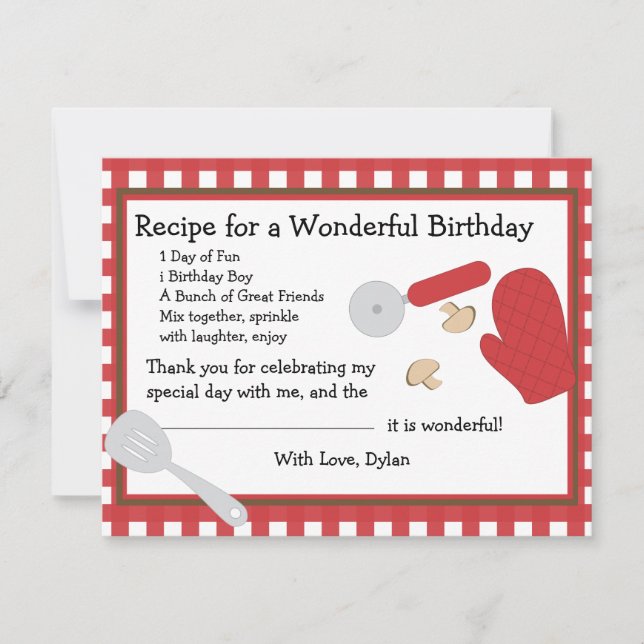 Pizza Party Thank You Note Card (Front)