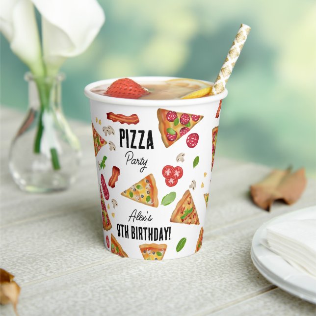 Pizza Party Theme Kids Birthday Party Paper Cups (Insitu)