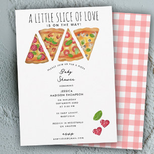 Pizza Party Theme Watercolor Baby Shower Love Invitation