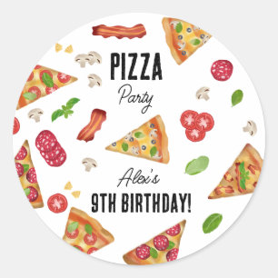 Pizza Party Theme Watercolor Kids Birthday Party Classic Round Sticker