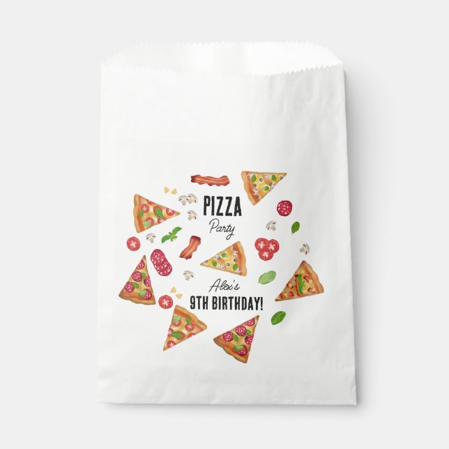 Pizza Party Theme Watercolor Kids Birthday Party Favour Bags (Front)
