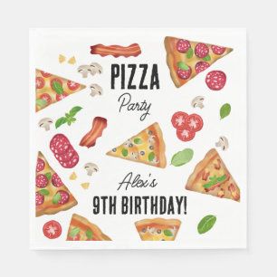 Pizza Party Theme Watercolor Kids Birthday Party Napkin