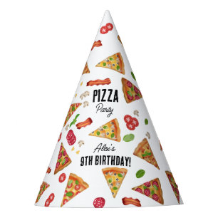 Pizza Party Theme Watercolor Kids Birthday Party Party Hat