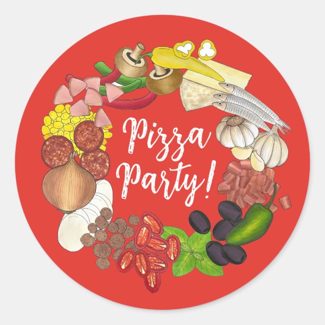 Pizza Party Toppings Italian Food Pizzeria Pie Classic Round Sticker (Front)