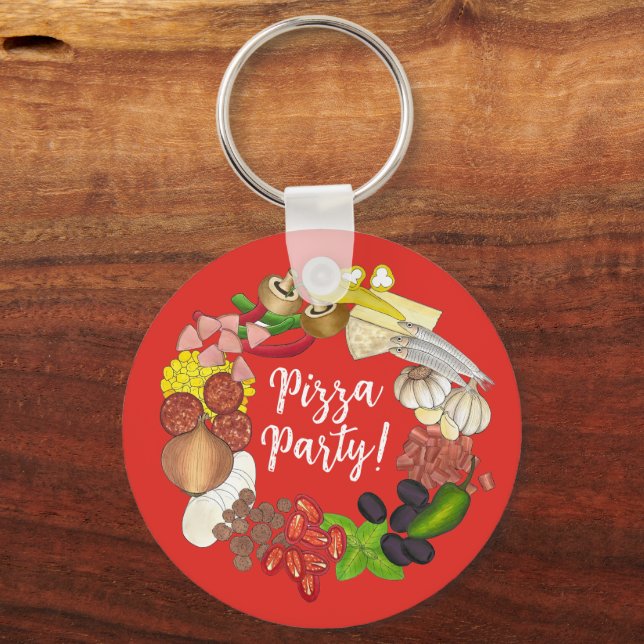 Pizza Party Toppings Italian Food Pizzeria Pie Key Ring (Back)