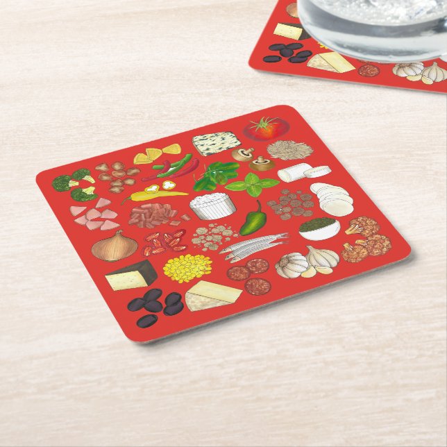 Pizza Party Toppings Italian Food Pizzeria Pie Square Paper Coaster (Angled)