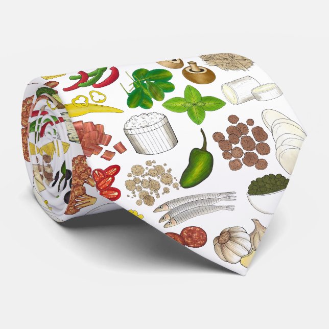 Pizza Party Toppings Italian Food Pizzeria Pie Tie (Rolled)