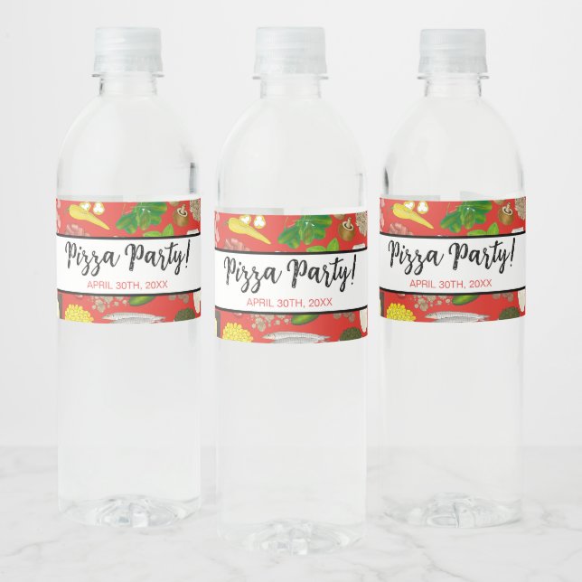 Pizza Party Toppings Italian Food Pizzeria Pie Water Bottle Label (Bottles)