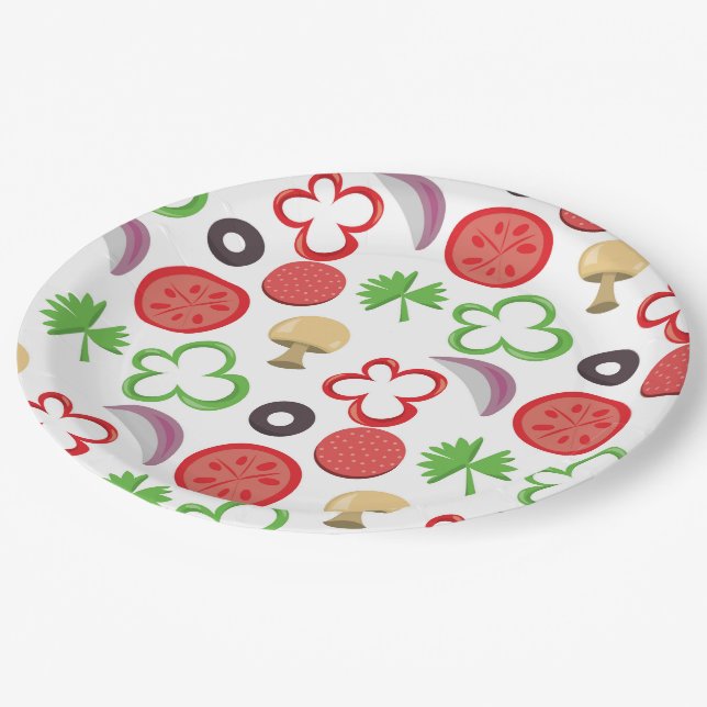 Pizza Party toppings paper plate (Angled)